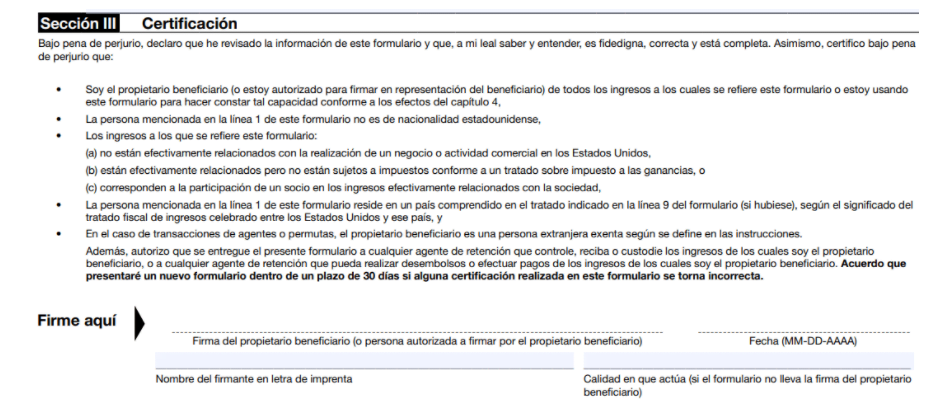 W-8BEN SECCION III