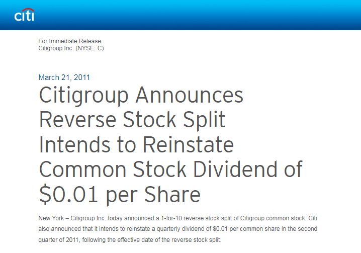 Split Citigroup
